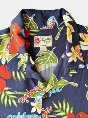 Hilo Hattie Navy Hawaiian Floral Button-Down Shirt